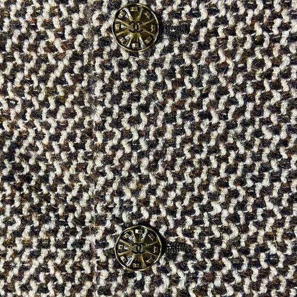 Chanel Karl Lagerfeld Wool Pencil Midi Skirt Tweed Sz 40 Silk Lined Logo Buttons - Picture 3 of 7